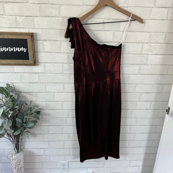 JASAMBAC Red & Black Shimmer One Shoulder Dress - Picture 5 of 8